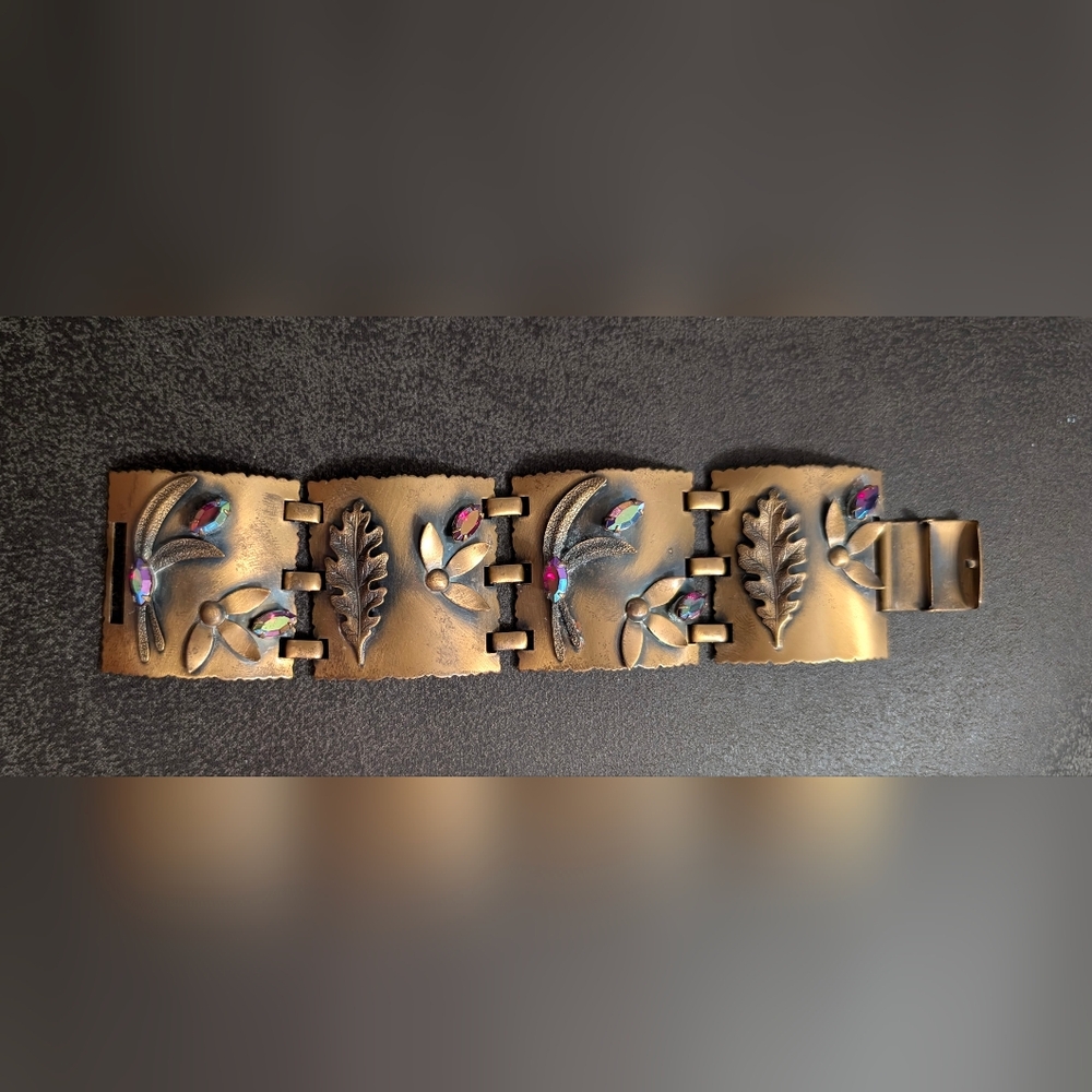 Panel Bracelet, Rare Find, Aurora Borealis Rhinestones